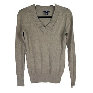 Gap Women XS Sweater V-Neck Y2K Retro Classic Fisherman Preppy 90s Neutral Layer